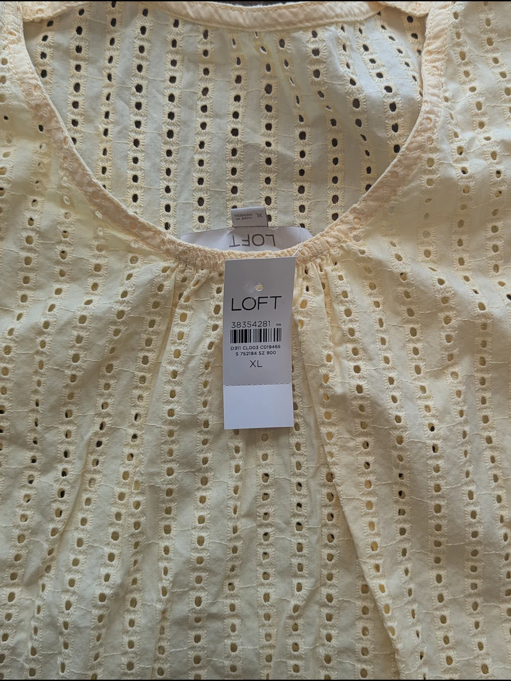 LOFT Pale Yellow Eyelet Puff Sleeve Blouse
